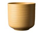 Textured beige ceramic pot with horizontal ridges