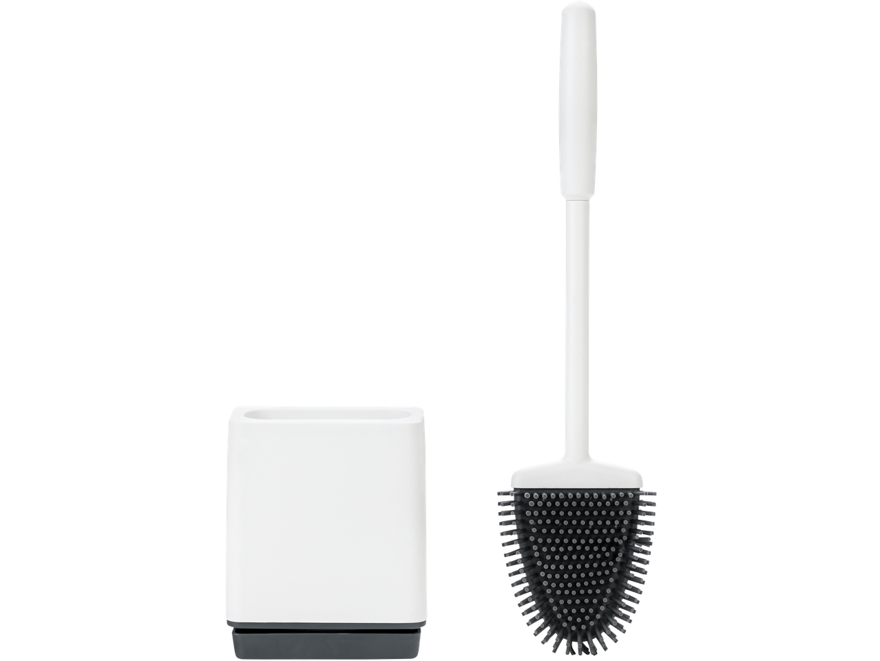 Conjunto de escova e suporte para vaso sanitário: design branco.