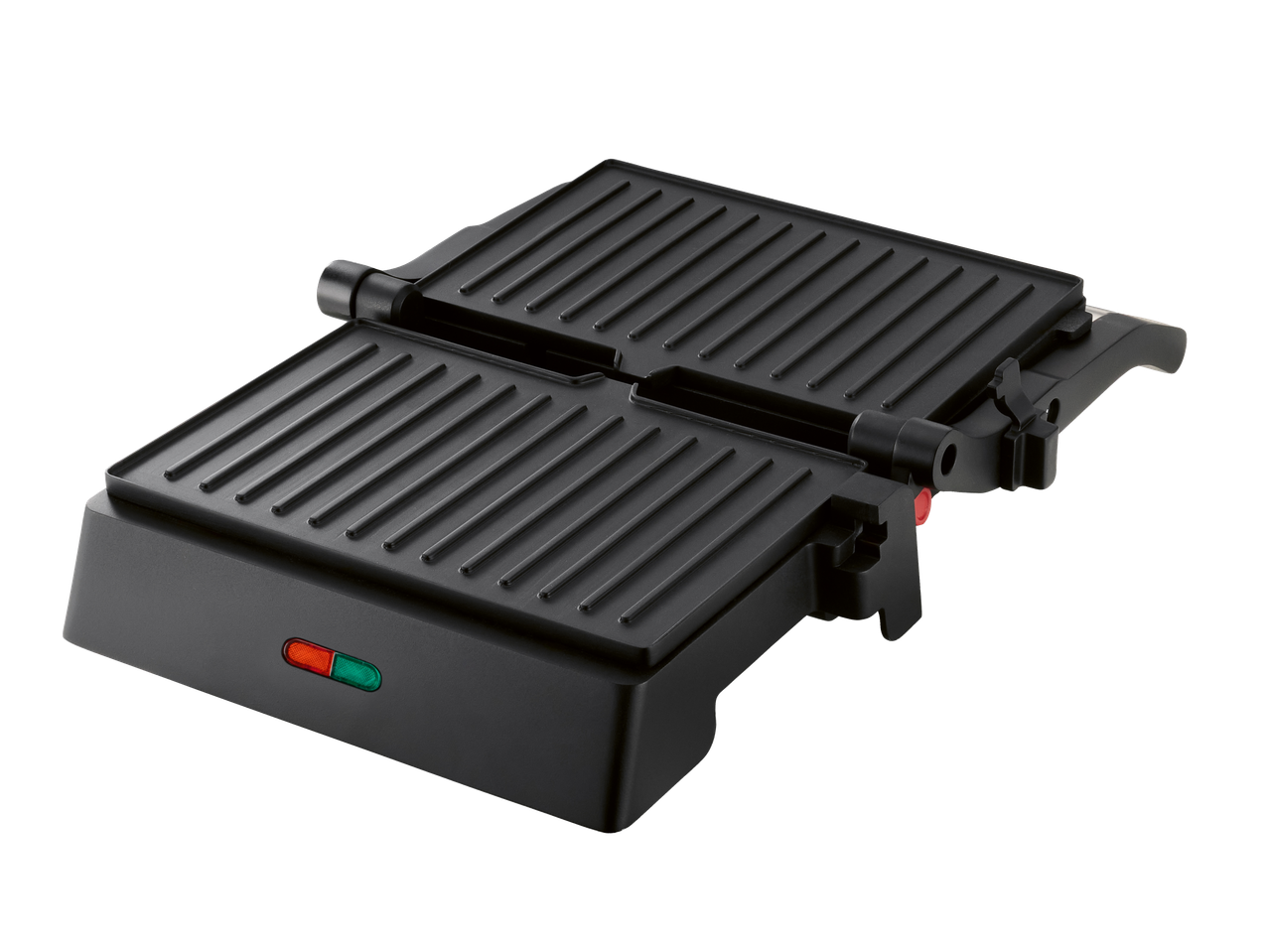 Juodas Silvercrest® kontaktinis mini grilis su indikatorinėmis lemputėmis.