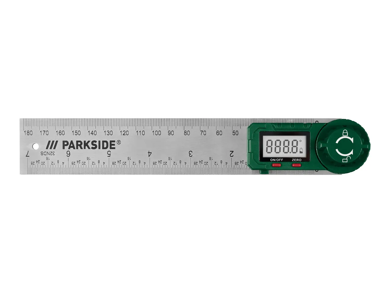 A digital angle ruler by Parkside, showing a measurement of 888.8 degrees.