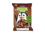 Pose med karamel- og kolasmagende lakridsstænger, med teksten 'KARAMEL BITS' og en pingvin.
