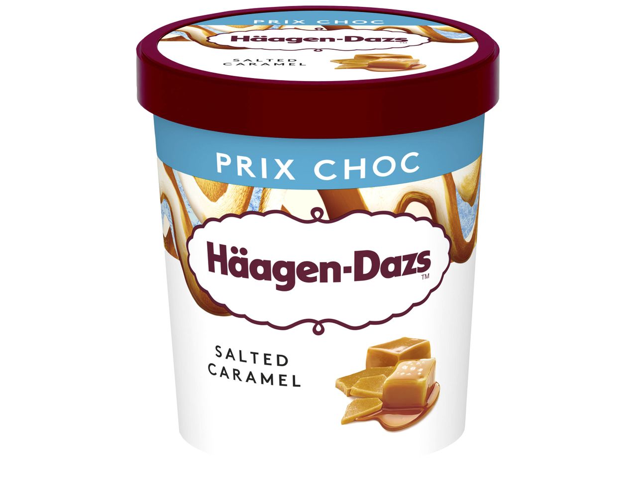 Un pot de glace Häagen-Dazs au caramel salé, Prix Choc.