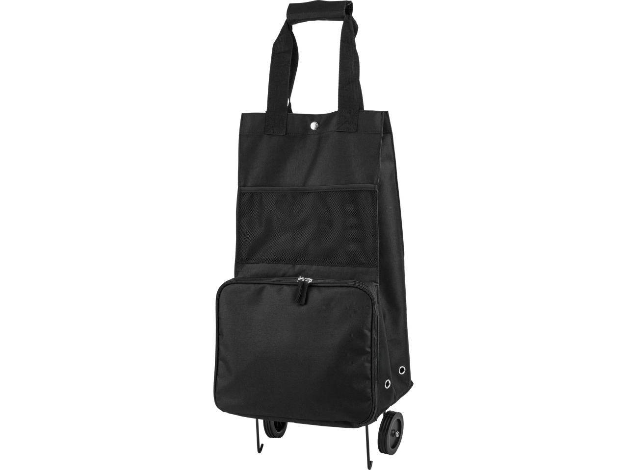 Juodas W5 pirkinių vežimėlis su ratukais ir rankena