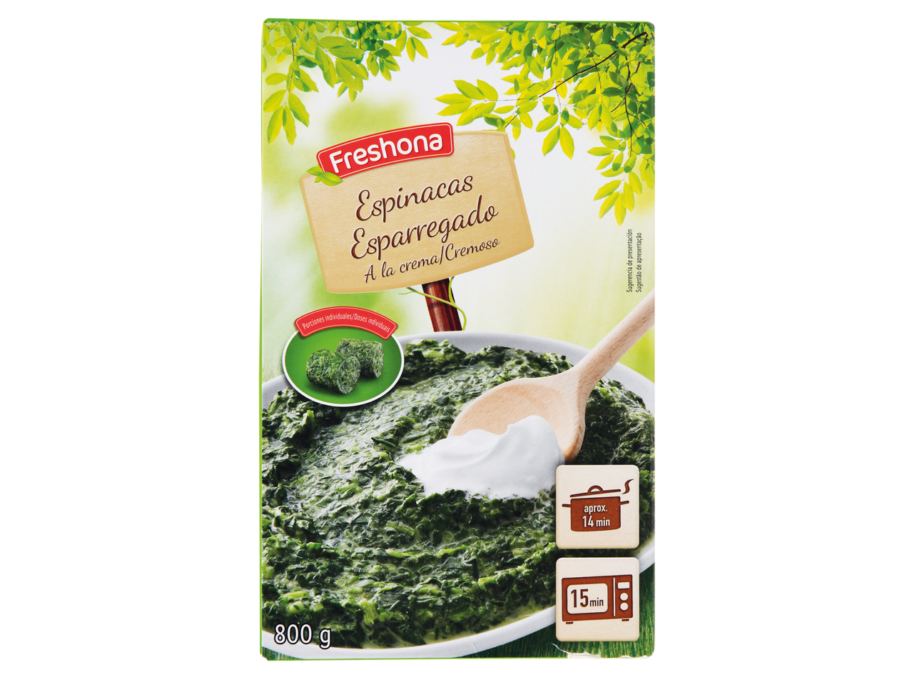 Freshona Espinacas Esparregado: Preparação cremosa de espinafre 800g.