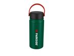 A green Parkside brand water bottle with a black lid and red handle.