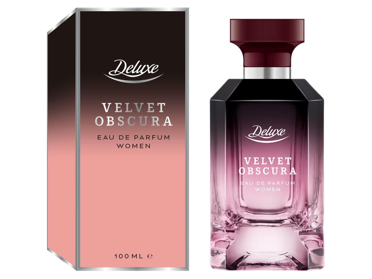 Deluxe Velvet Obscura moterų kvepalai, dėžutė ir buteliukas.