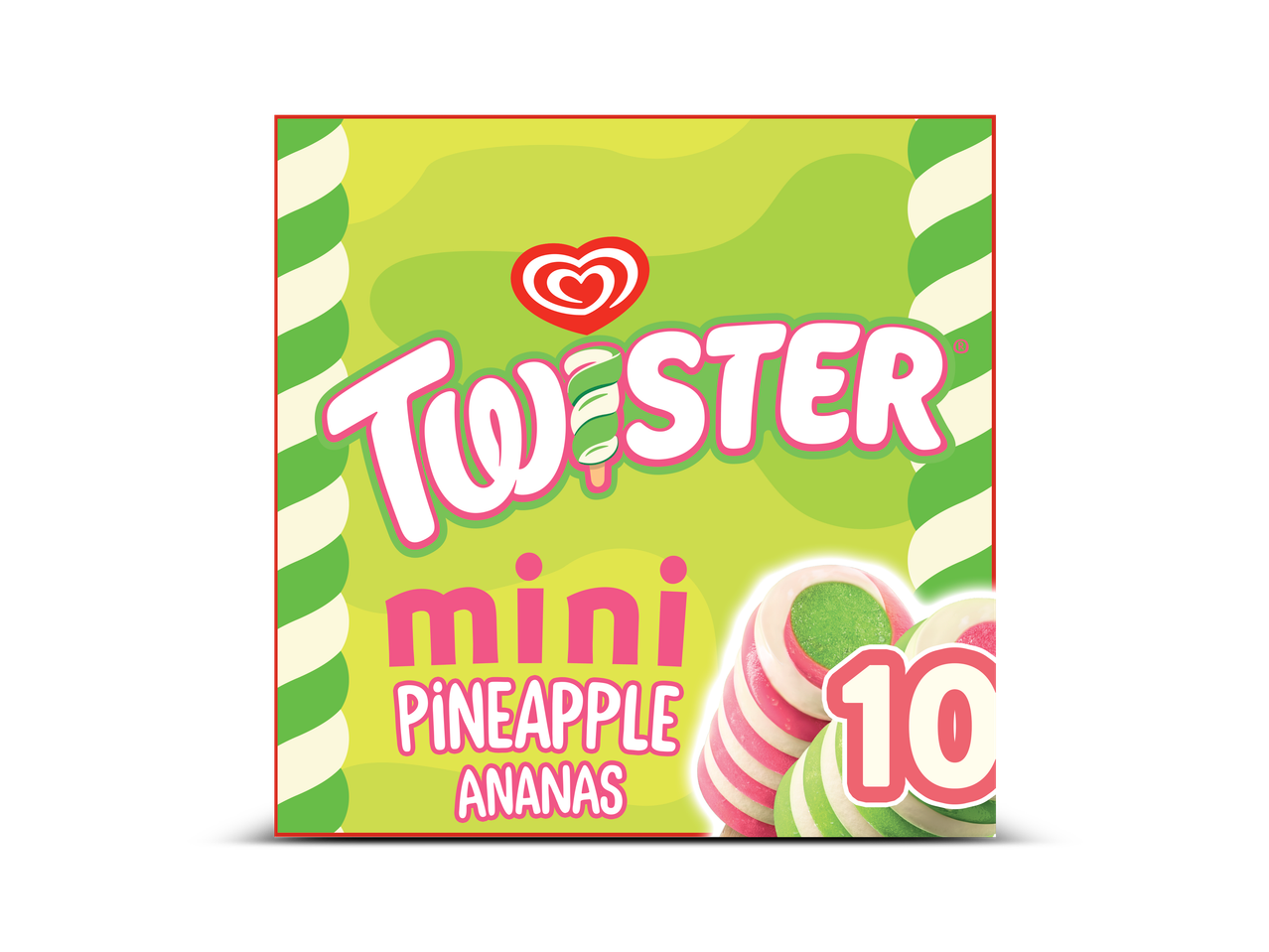 Twister Mini Pineapple ijsjes, een verpakking met 10 stuks.