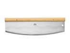 Grill Meister pizza cutter: stainless steel blade with wooden handle.