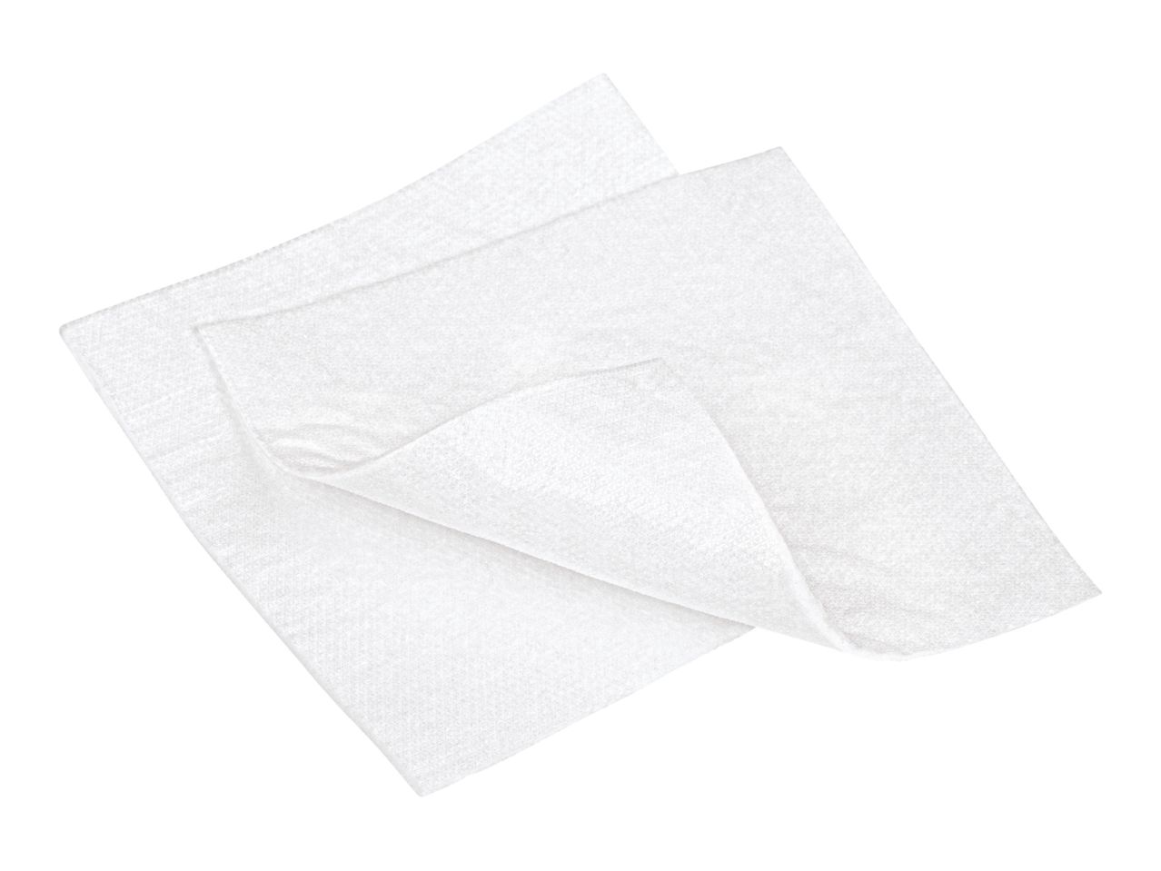 Two white cleaning cloths, one slightly folded, on a white background.