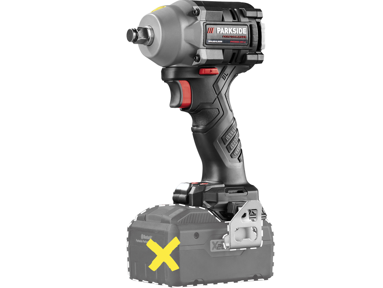 PARKSIDE PERFORMANCE 1/2' akkus ütvecsavarozó X 20 V PAPS akkumulátorral.