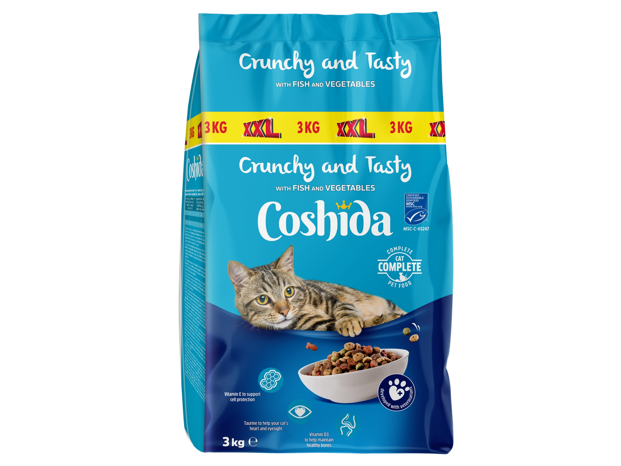 Coshida XXL hrană uscată pentru pisici cu pește și legume, 3 kg.