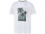 Valge meeste T-särk palmipuude ja tekstiga 'TROPICAL SUMMER'.