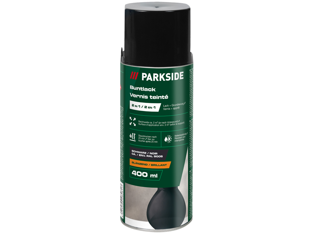 PARKSIDE gekleurde lak 2-in-1 spuitbus, glanzend zwart, 400 ml.