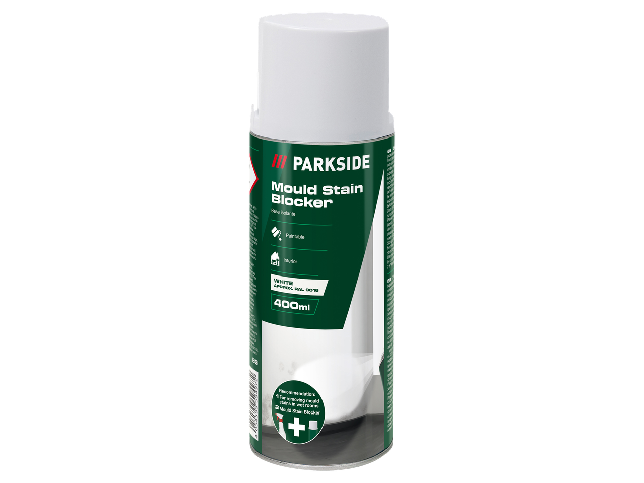 Fehér penészfolt-gátló spray 400 ml-es kiszerelésben.