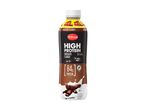 Chocolate high protein drink with 84g protein per bottle, low fat, and no added sugar.
