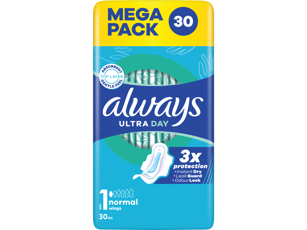 30 Always Ultra Day pads with wings.