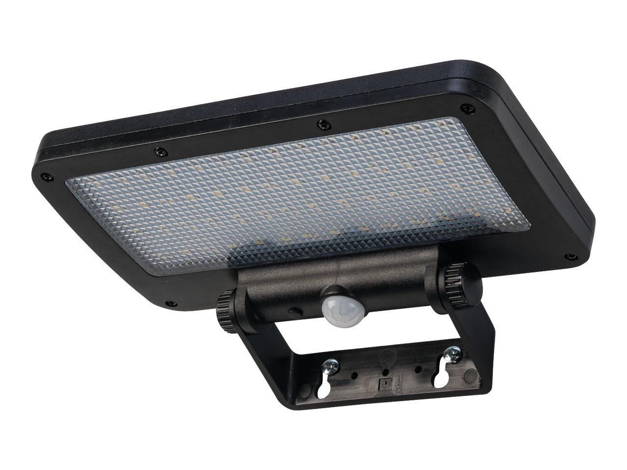Black solar-powered LED security light with motion sensor