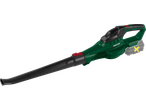 Cordless leaf blower with a detachable battery pack.