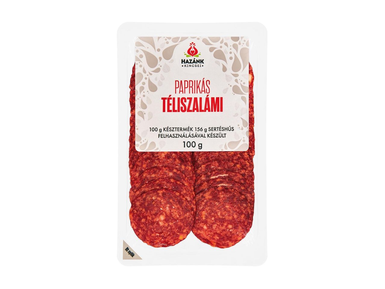 Házi Kín paprikás szalámi: csípős kolbász szeletek.