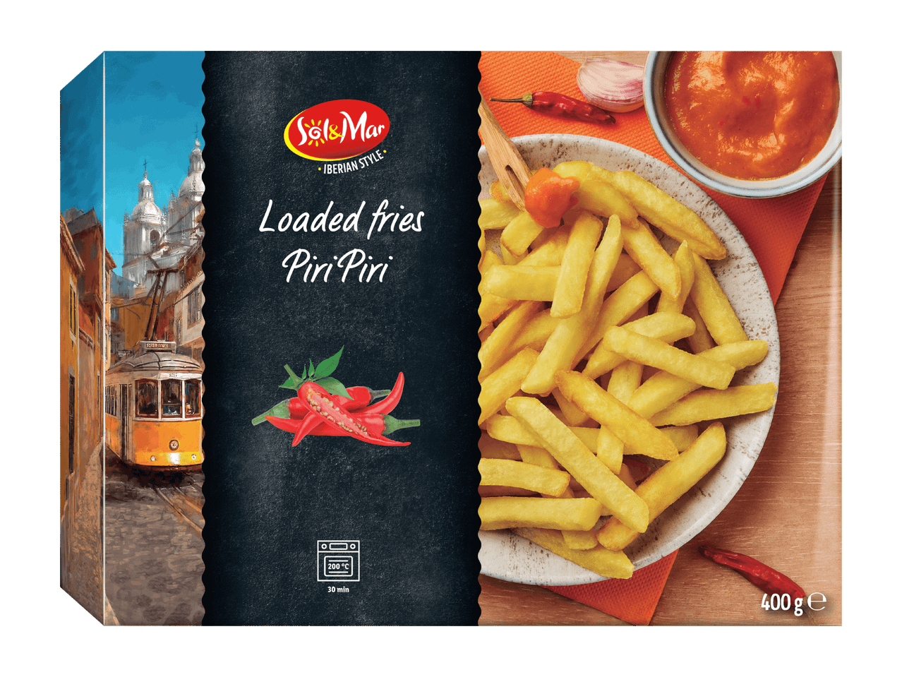 Piri Piri -maustettuja ranskalaisia perunoita, joissa on chiliä ja valkosipulia, 400 g