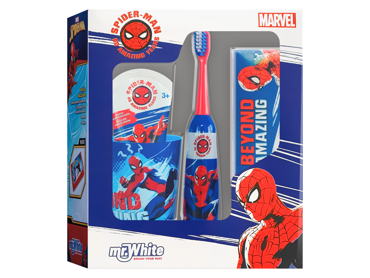 Spider-Man mr.White fogkefe szett: fogkefe, fogkrém, pohár.
