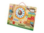 Wooden educational board with clock, calendar, and weather features.