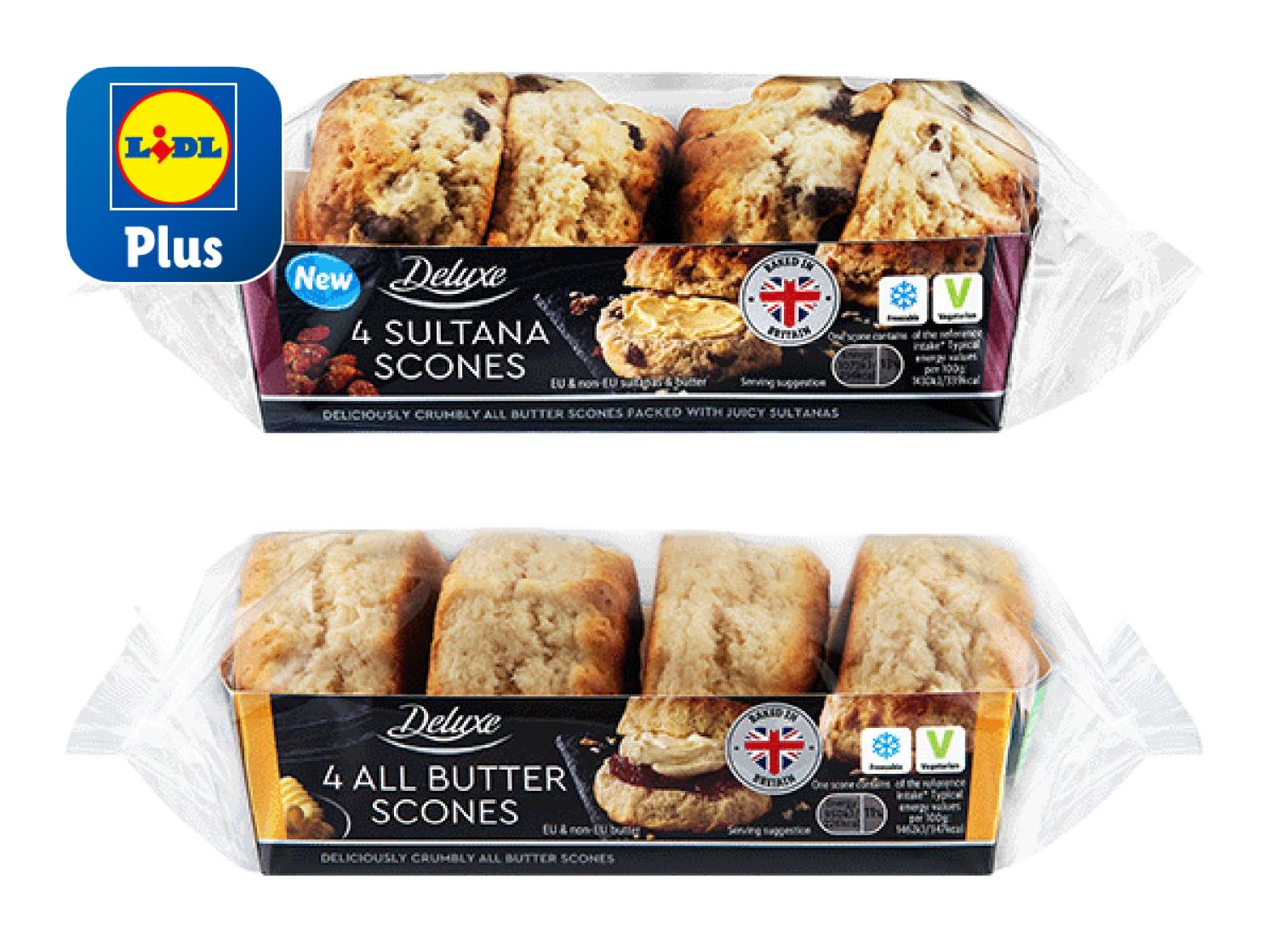 Lidl Plus offers two varieties of bakery scones:  all-butter and sultana.