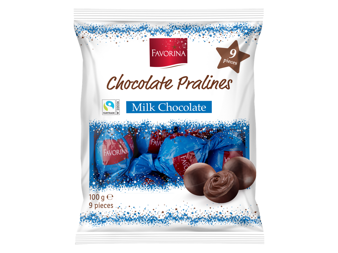 Favorina Piimašokolaadi kommid, 100g, 9 tükki, Fairtrade kakao.