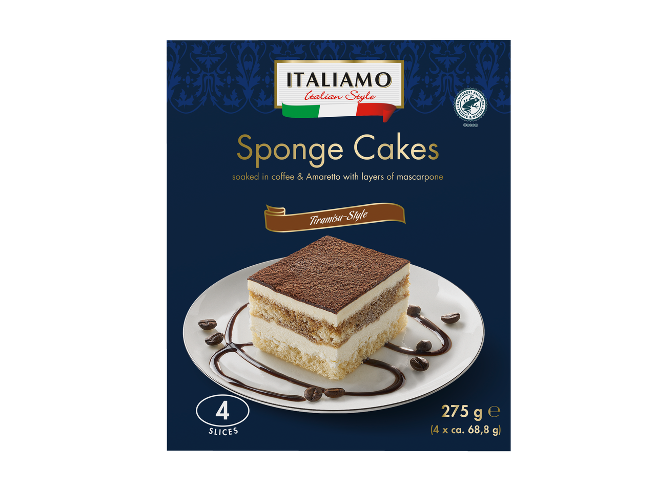 ITALIAMO Tiramisu-stijl Sponge Cakes met koffie, Amaretto en mascarpone, 275g.