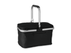 Schwarze Kühltasche mit Tragegriff.