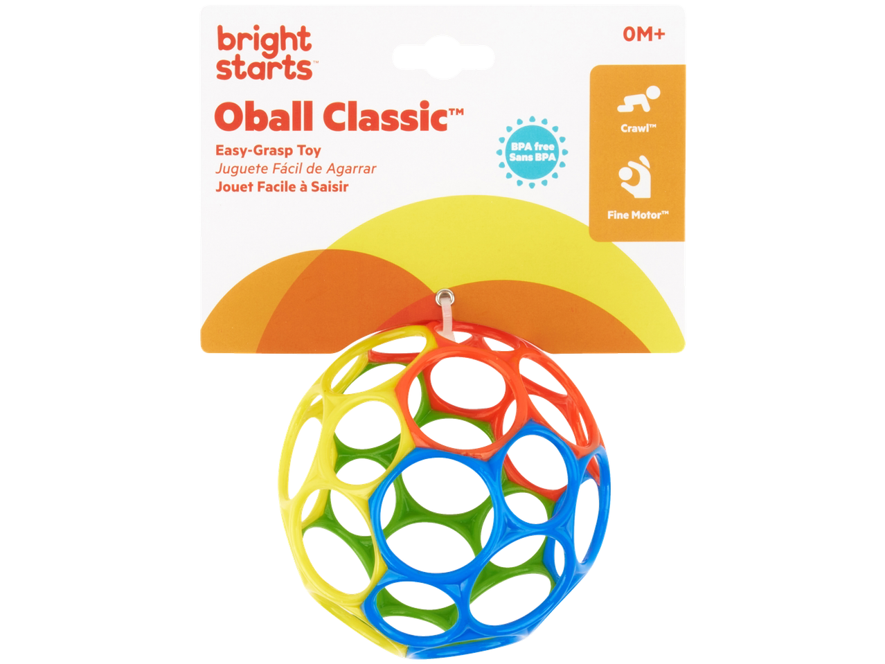 Colorful Oball Classic easy-grasp toy for babies 0 months and up, BPA-free.