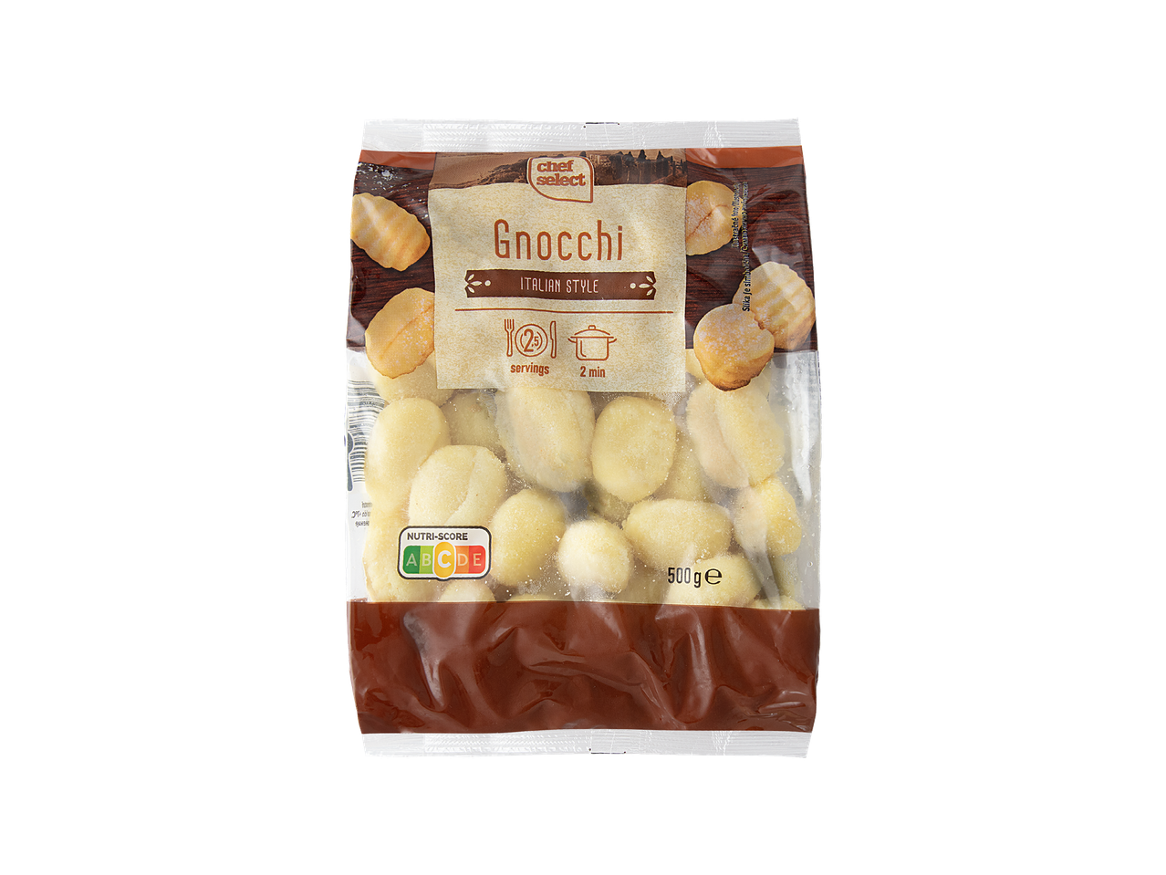 Pakiranje njoka talijanskog stila s Nutri-Score oznakom i informacijama o kuhanju.