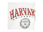 White t-shirt with a red and black Harvard University logo and crest.