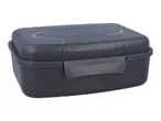 Dark grey rectangular lunch box with a clip closure and textured lid.