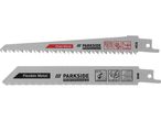 Two Parkside Performance jigsaw blades: one for clean wood cuts (HCS), the other for flexible metal (BIM).