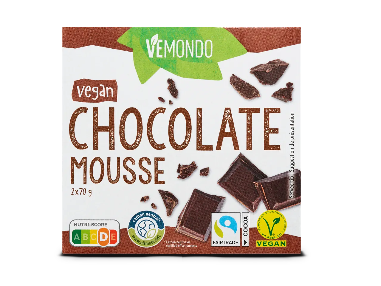 Vemondo vegan chocolademousse, Fairtrade.