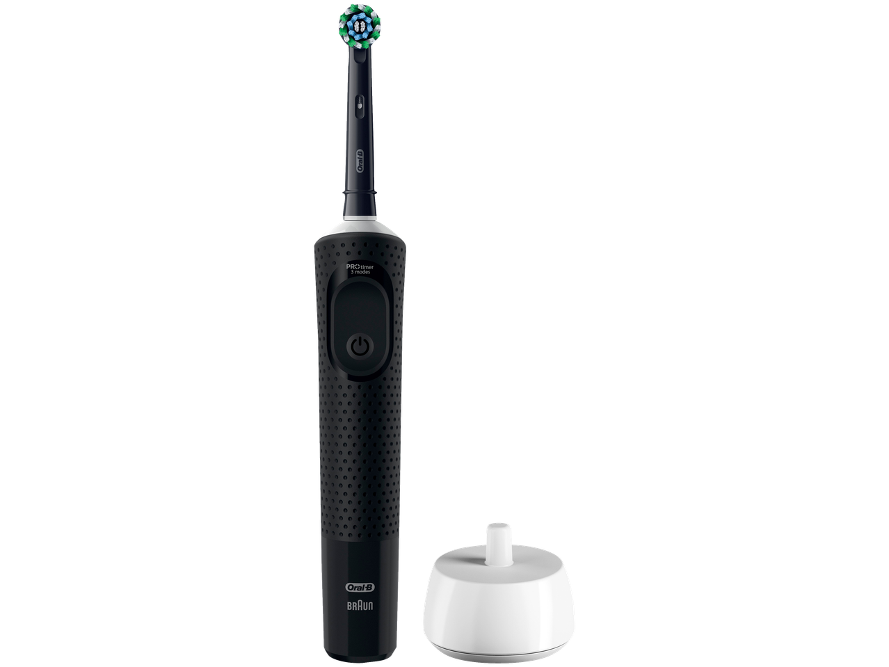 Periuță de dinți electrică Oral-B cu încărcător, mâner negru cu aderență texturată și cap rotund