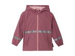 Pink children's rain jacket with reflective stripes and a hood