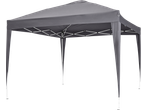 Grey pop-up gazebo with white metal frame on a black background.
