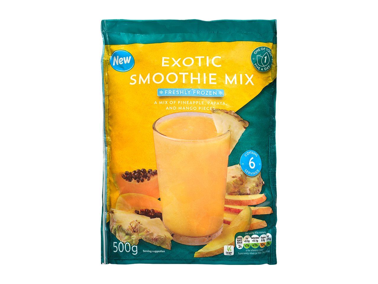 Exotic smoothie mix: frozen pineapple, papaya and mango.