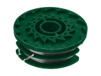 Weed eater string spool: dark green plastic spool with nylon line.