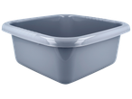 A gray plastic wash basin with a lighter gray rim.