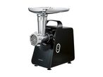 SilverCrest meat grinder with a black base and silver attachments