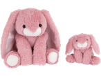 Two pink Lupilu® plush bunny toys, a larger one and a smaller one, sitting side-by-side.