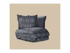 Grey ruched bedding set with a folded duvet and two pillows