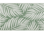 Tapete de exterior verde e branco com um padrão de folhas tropicais