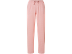 Pink pajama pants with a small white pattern and an elastic waistband.