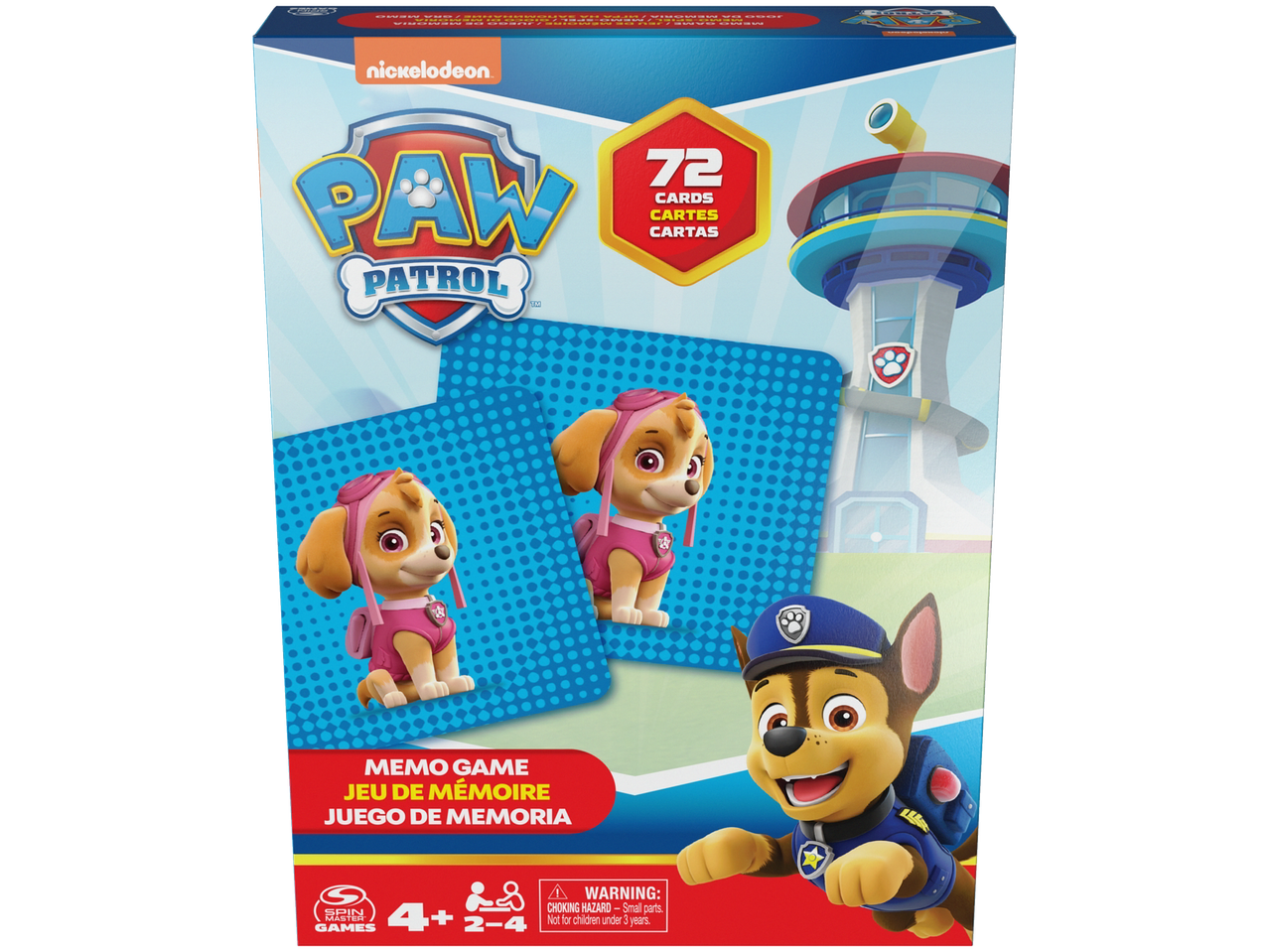 Jogo da memória Paw Patrol com 72 cartas, com Skye e Chase, para 2-4 jogadores, 4+.