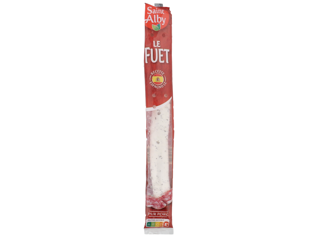 Un fuet espagnol, pur porc, avec un Nutri-score D.