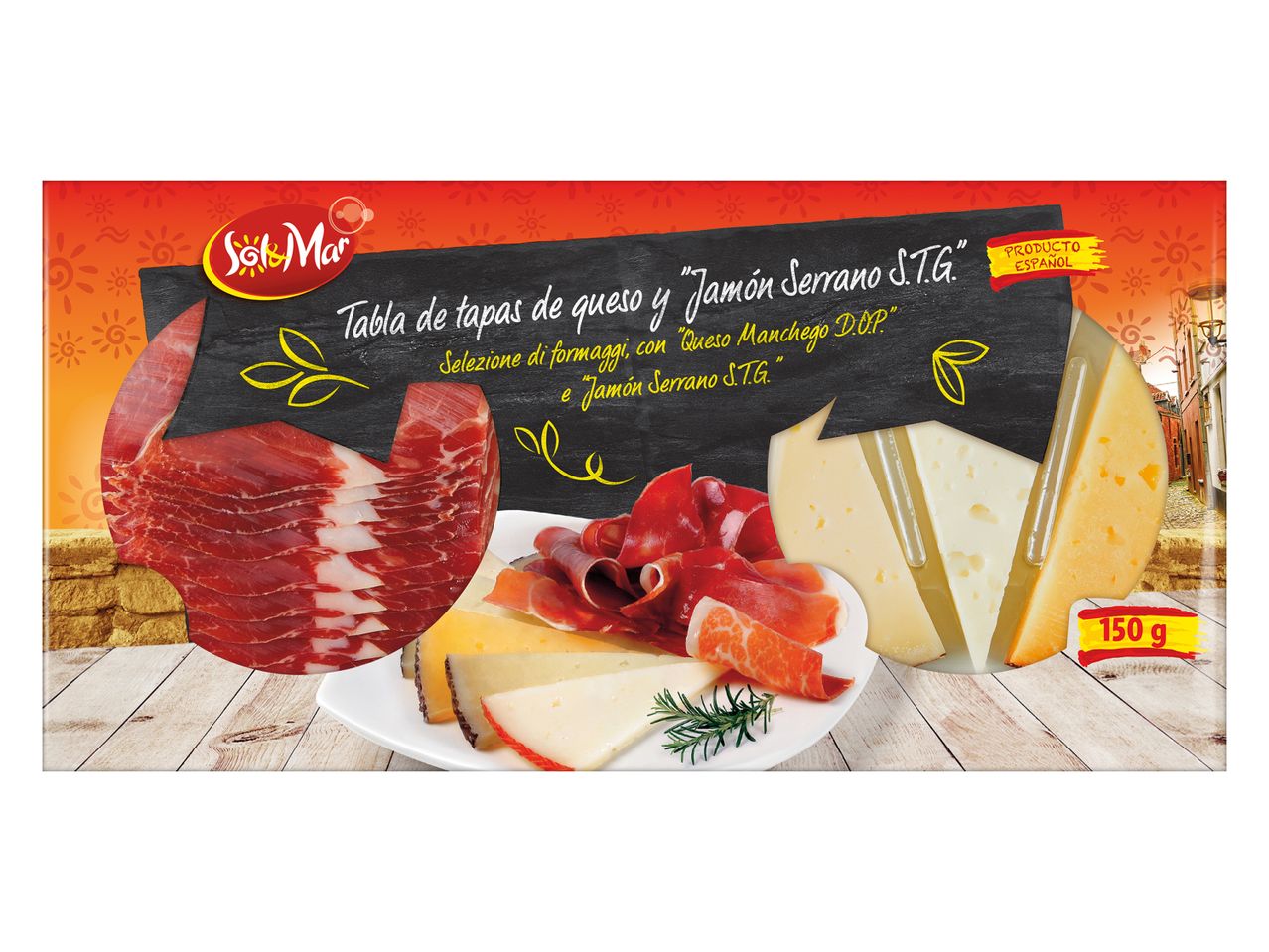 Go to full screen view: Selection of Cheeses with Raw Serrano Ham STG - Image 1